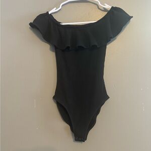 Black Off-the-Shoulder Ruffled Bodysuit